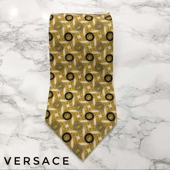 Versace Other - Versace Gold Baroque Diamond And Medusa Print Tie